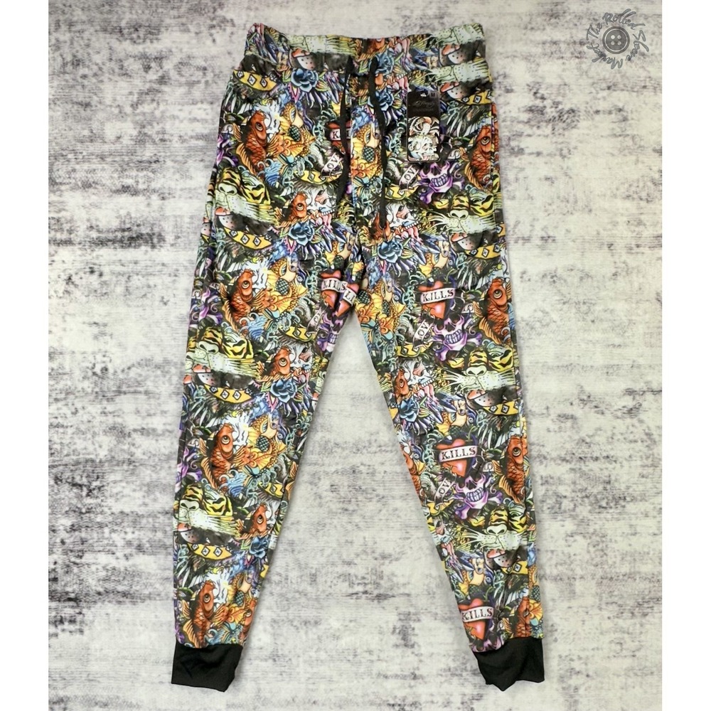 NWT Ed Hardy Loungewear Men's Medium Jogger Pants Tattoo Print MSRP $49